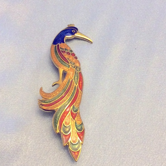 Fish and Crown Jewelry - - Vintage peacock enameled cloisonné brooch by Fish Crown enterprise…